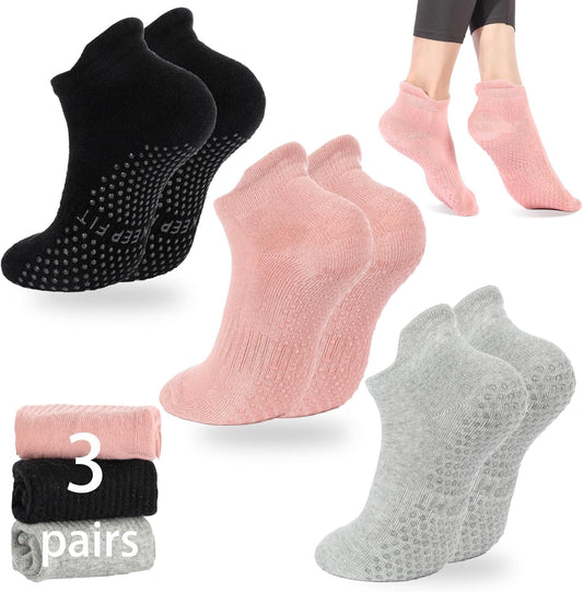 Grip Pilates Socks Non Slip Athletic Yoga Socks with Grips for Women Grippy Socks for Hospital Workout Barre