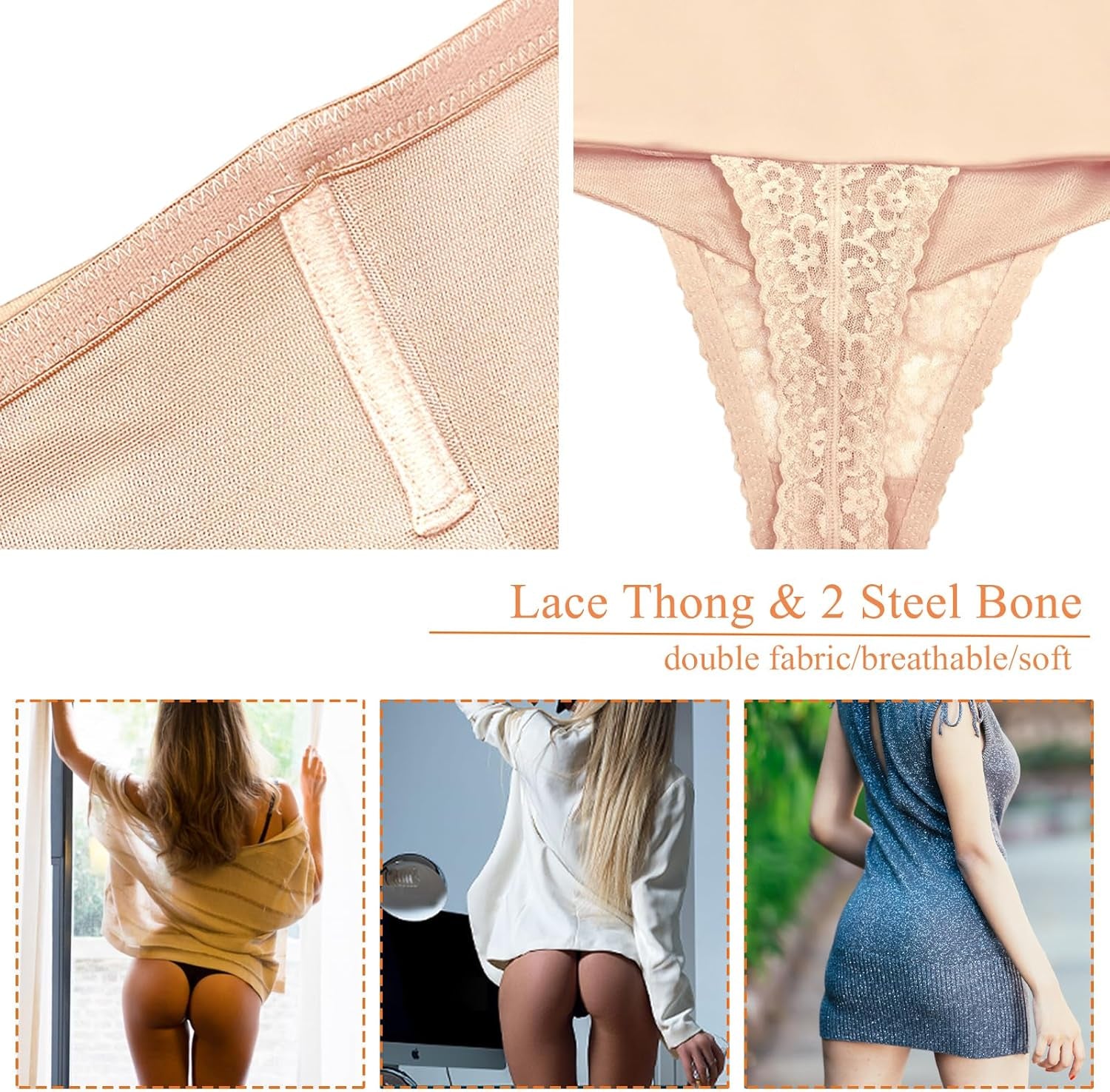 Sculpting Lace Tummy Control Thong Shapewear - Mid High Waisted Body Shaper for Women