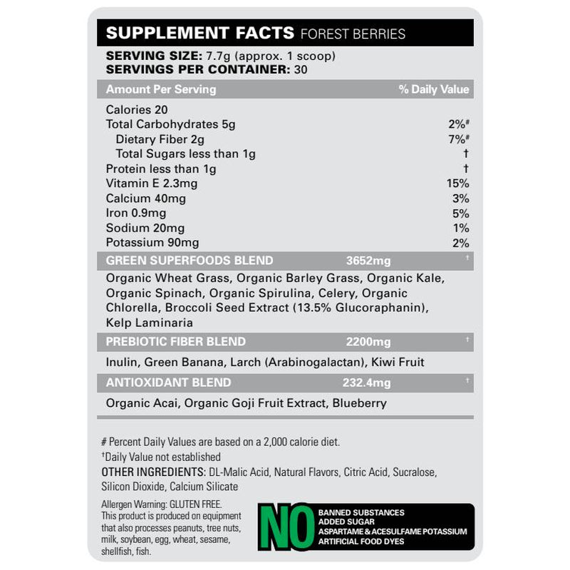 Ehplabs Oxygreens Daily Super Greens Powder - 30 Servings of Organic Fiber & Spirulina for Gut Cleanse, Detox, and Enhanced Digestion