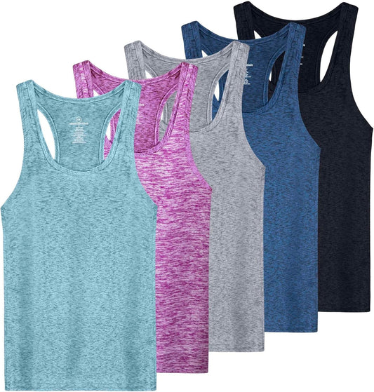 Elevate Your Workout: 5-Pack Women's Racerback Tank Tops - Dry-Fit Athletic Performance & Plus Sizes Available!