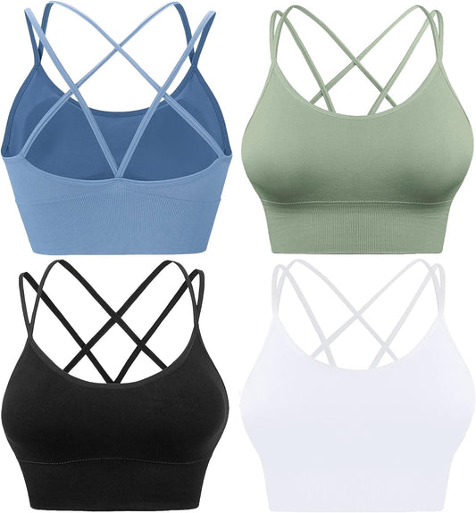 High Impact Cross Back Sports Bras for Women - Padded Seamless Workout & Yoga Bra Set
