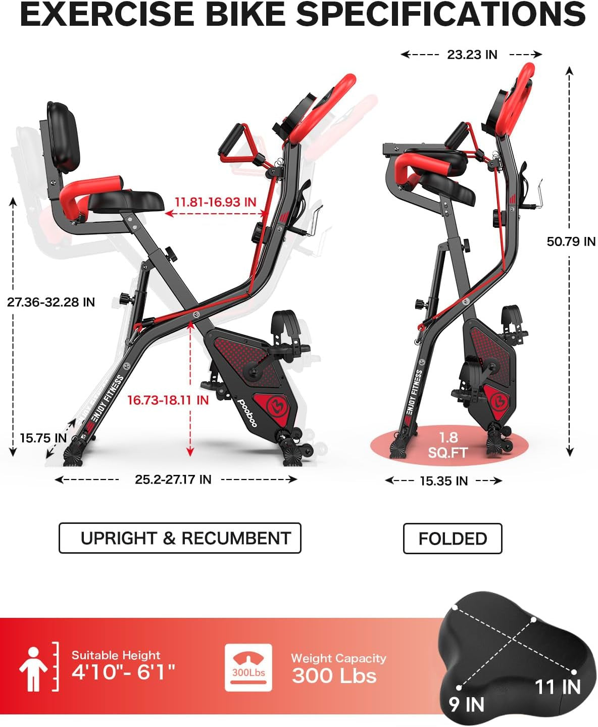 Folding Magnetic Upright Exercise Bike with Adjustable Resistance, Back Support, and Bottle Holder for Home Fitness