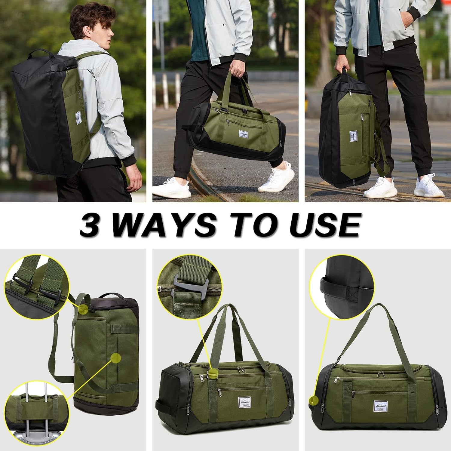 Stylish 40L Travel Duffle Bag for Men & Women - Versatile Gym Bag with Wet Pocket & Shoe Compartment - Perfect for Weekend Getaways & Overnight Trips - Green