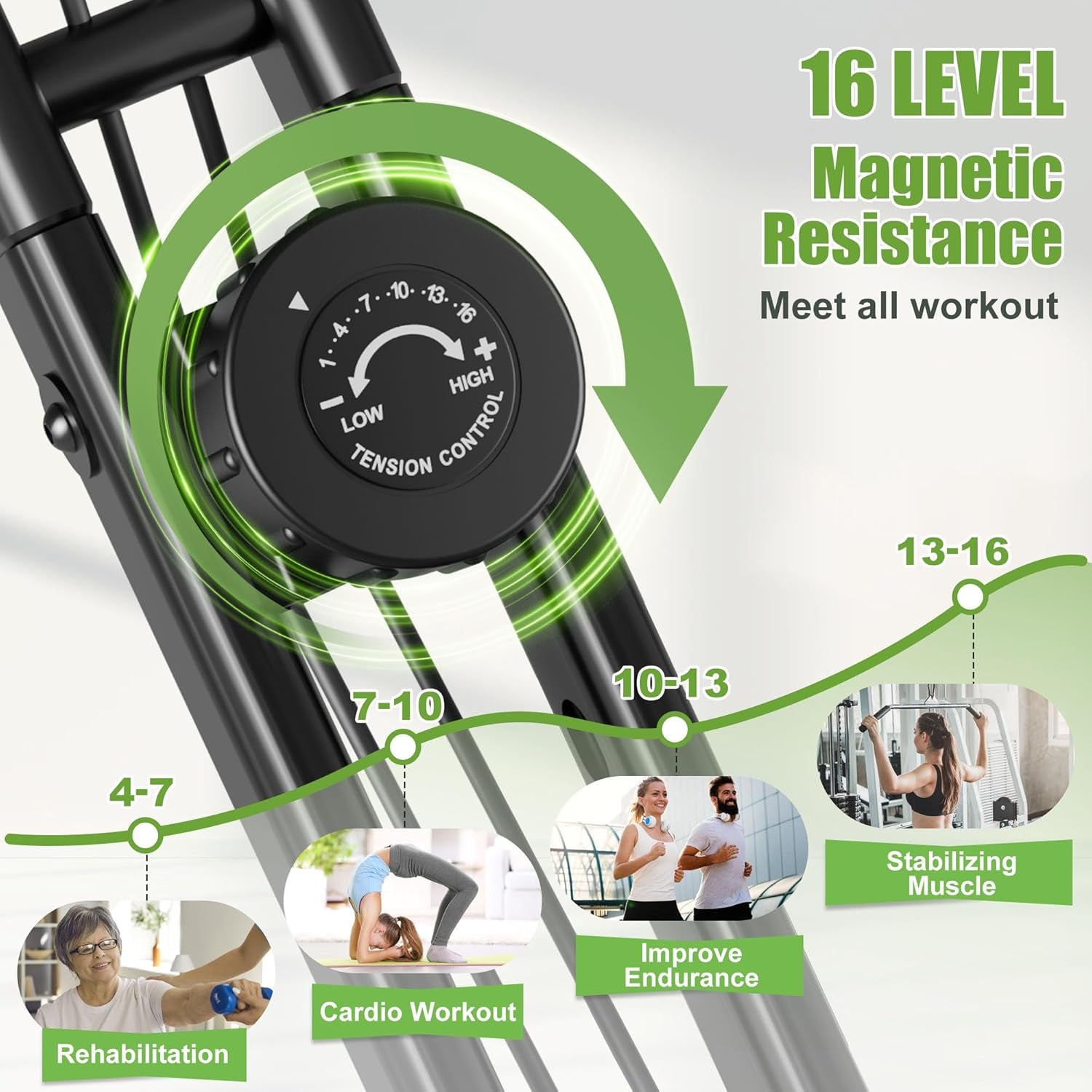 Caromix 4-in-1 Folding Magnetic Exercise Bike - Stationary Upright Indoor Cycling Bicycle for Home Use, 330LB Weight Capacity