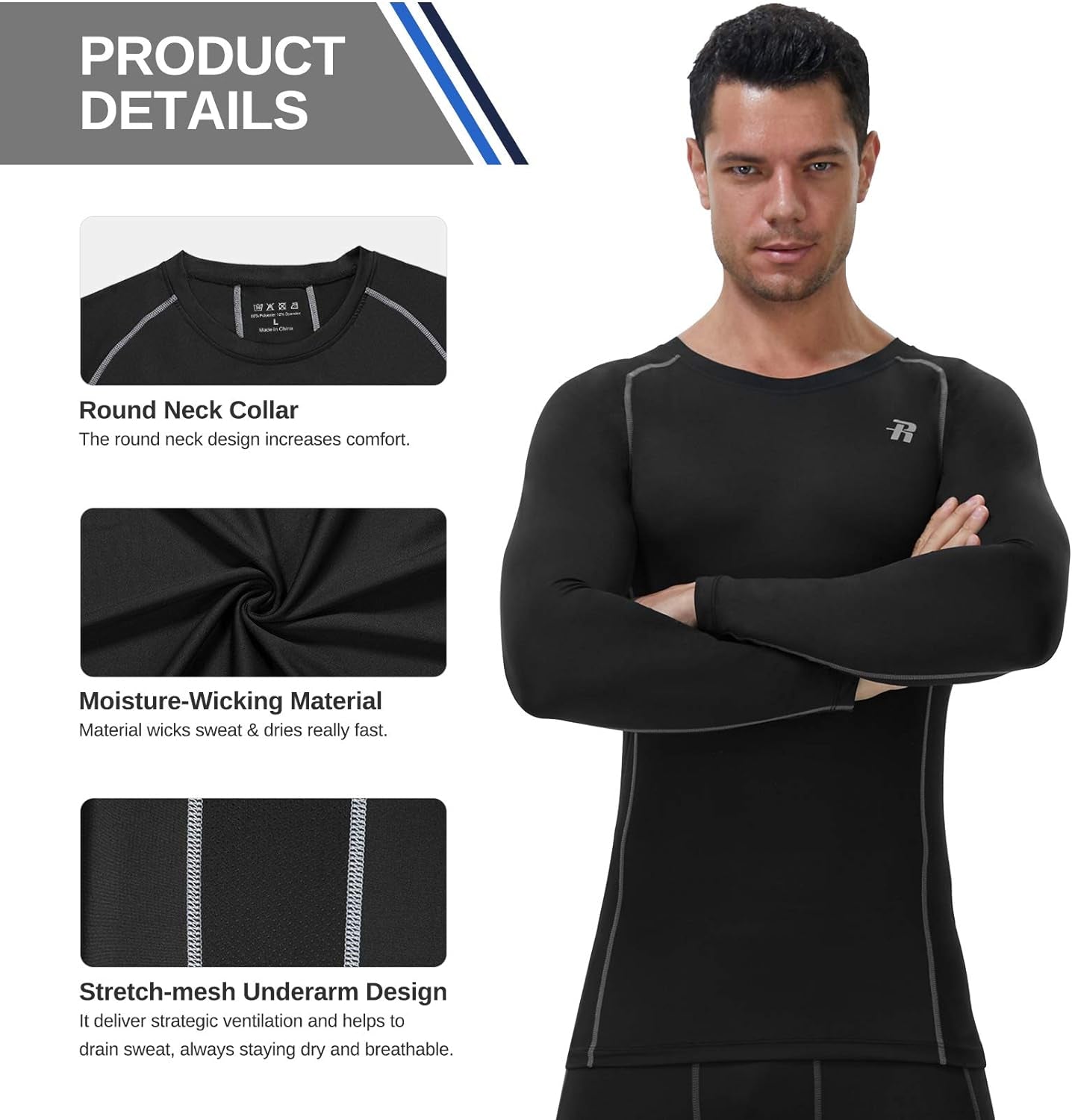 Men's Long Sleeve Compression Shirt - Cool Dry Athletic Tee for Workout & Fishing Sun Protection