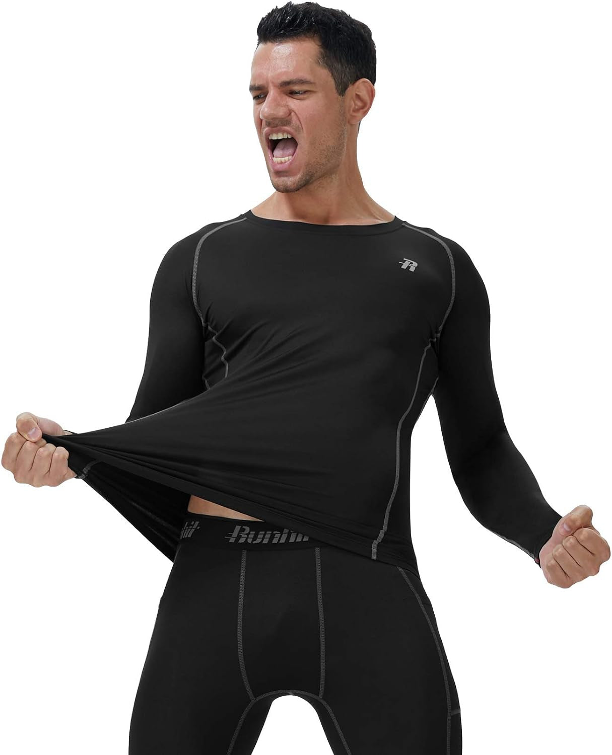 Men's Long Sleeve Compression Shirt - Cool Dry Athletic Tee for Workout & Fishing Sun Protection
