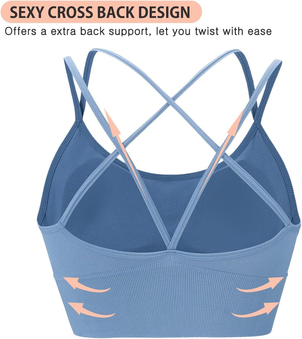 High Impact Cross Back Sports Bras for Women - Padded Seamless Workout & Yoga Bra Set