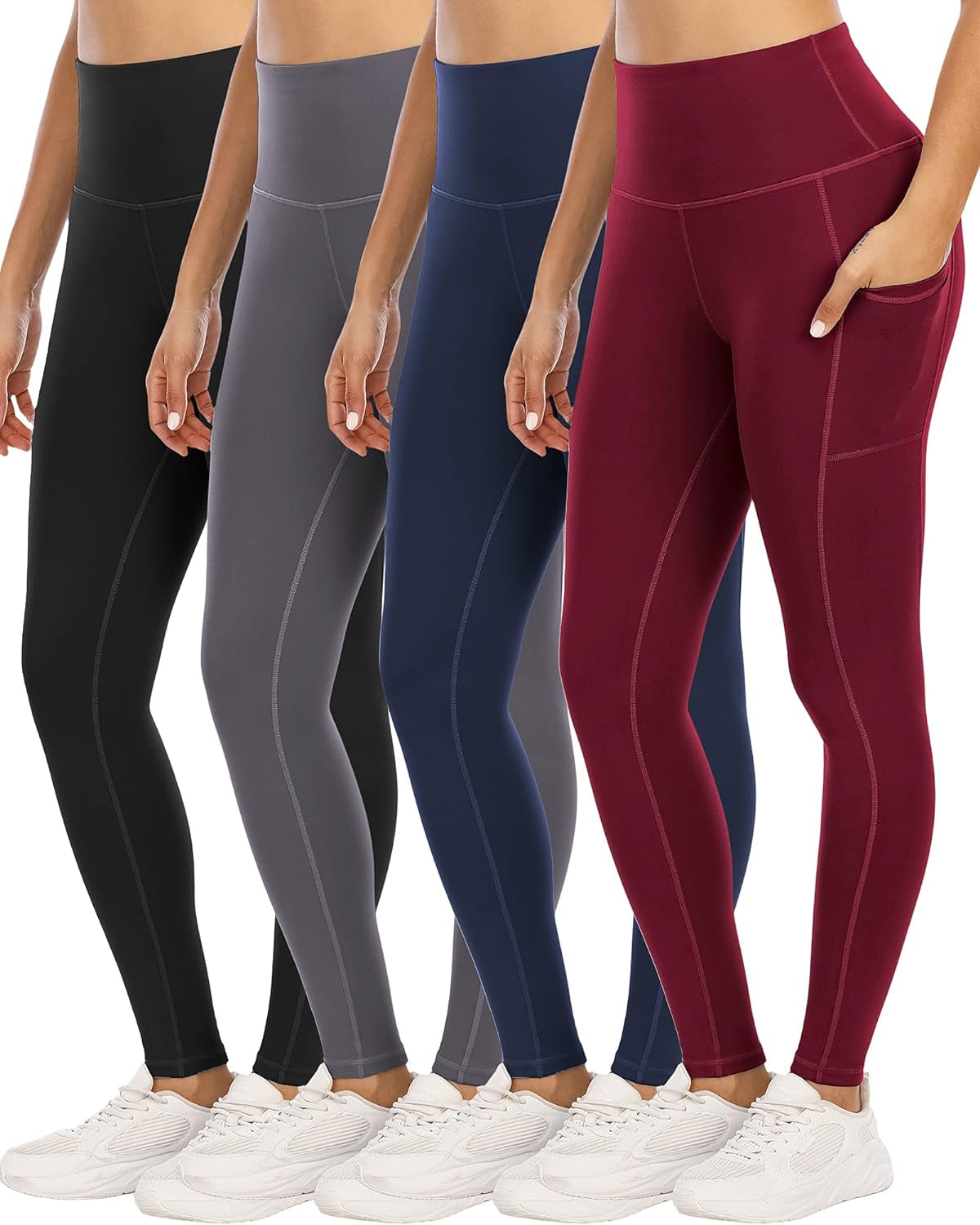 High-Waisted Tummy Control Yoga Pants for Women with Pockets - Set of 4