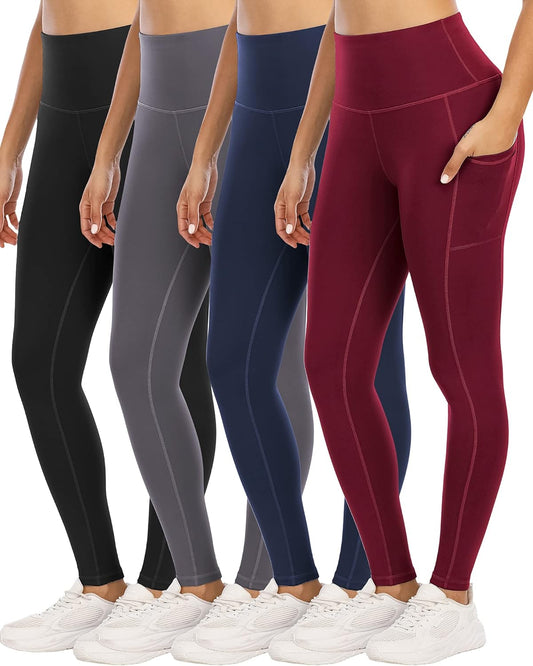 High-Waisted Tummy Control Yoga Pants for Women with Pockets - Set of 4