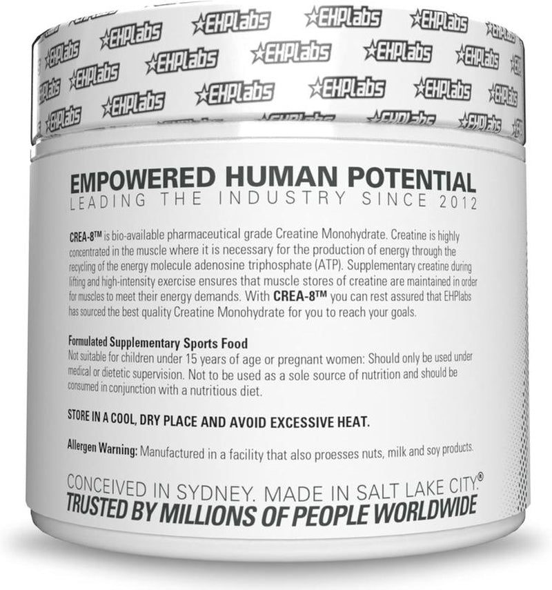 Ehplabs CREA-8 Micronized Creatine Monohydrate Powder - Unflavored Dietary Supplement for Maximum Muscle Growth, Strength, Energy, and Endurance - 100 Servings (500g)