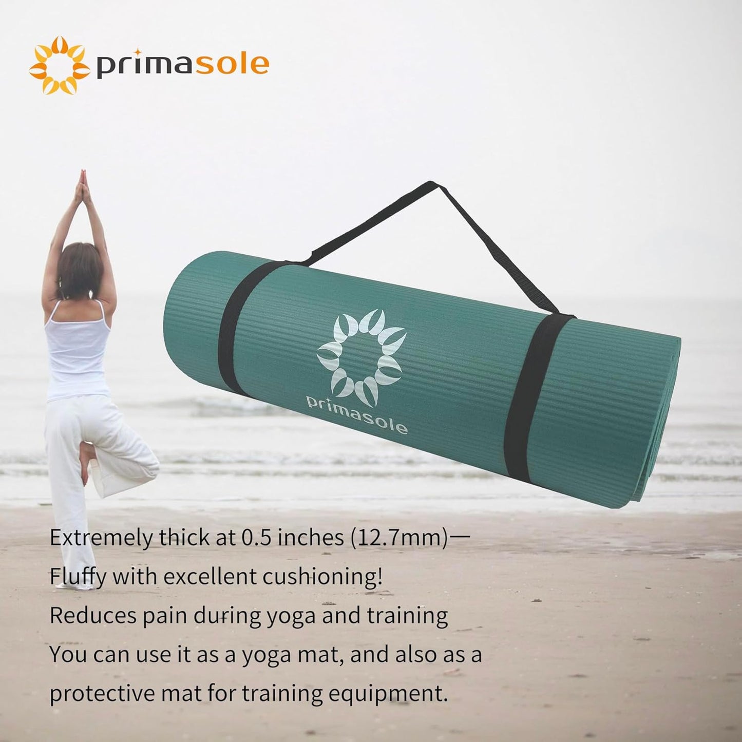 1/2 Thick Exercise Mat with Carry Strap & Case Mat for Yoga Pilates Fitness at Home and Gym 72" L X 24" W