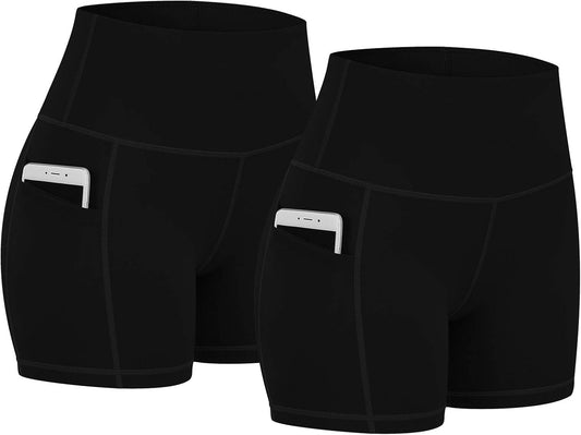 High Waist Biker Shorts for Women - 2 Pack 8"/5" Compression Workout Shorts with Pockets