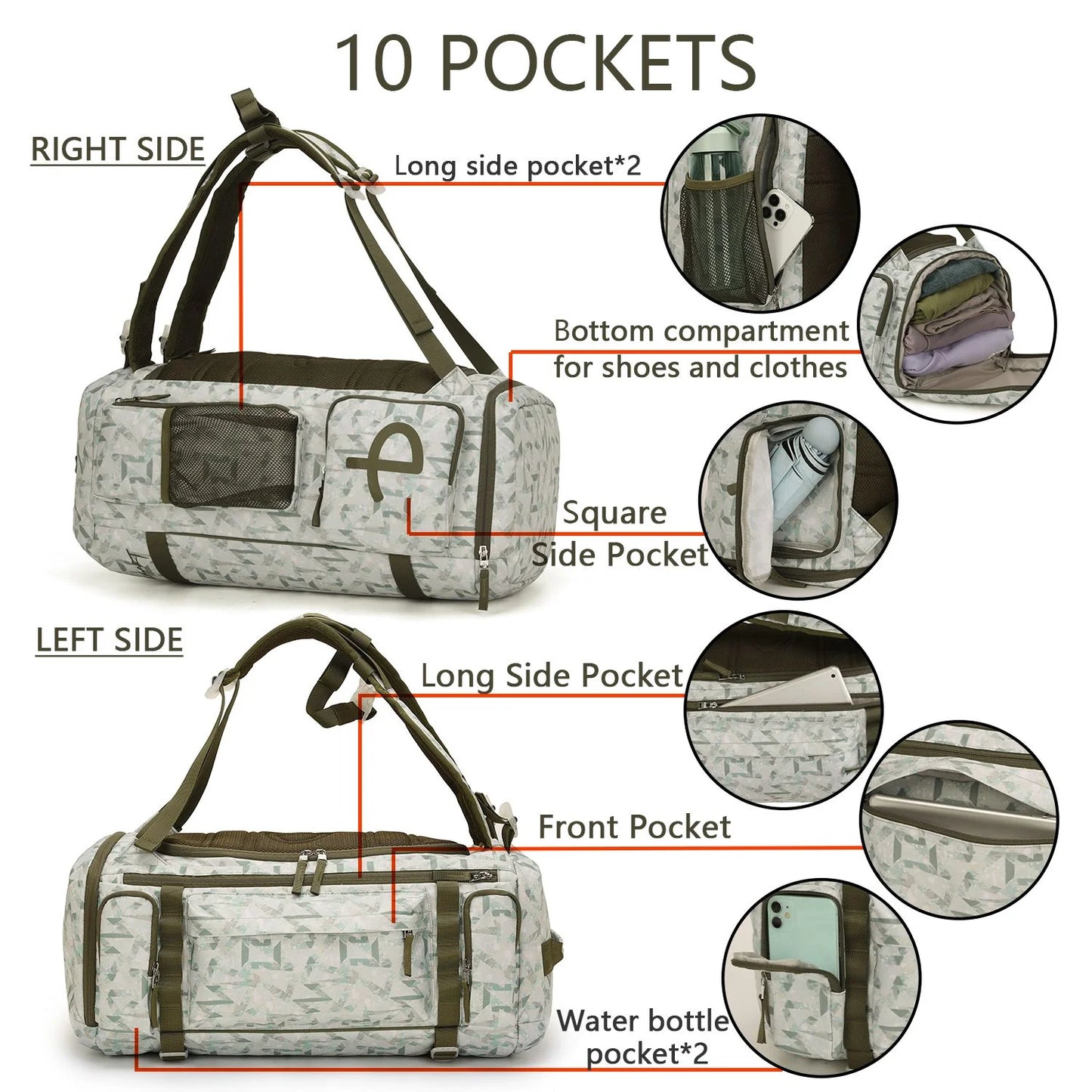 BE SMART 50L Extra Large Waterproof Gym Backpack for Men - Heavy Duty Duffel Bag with Shoe Compartment for Outdoor Sports, Hiking, and Camping (XL)