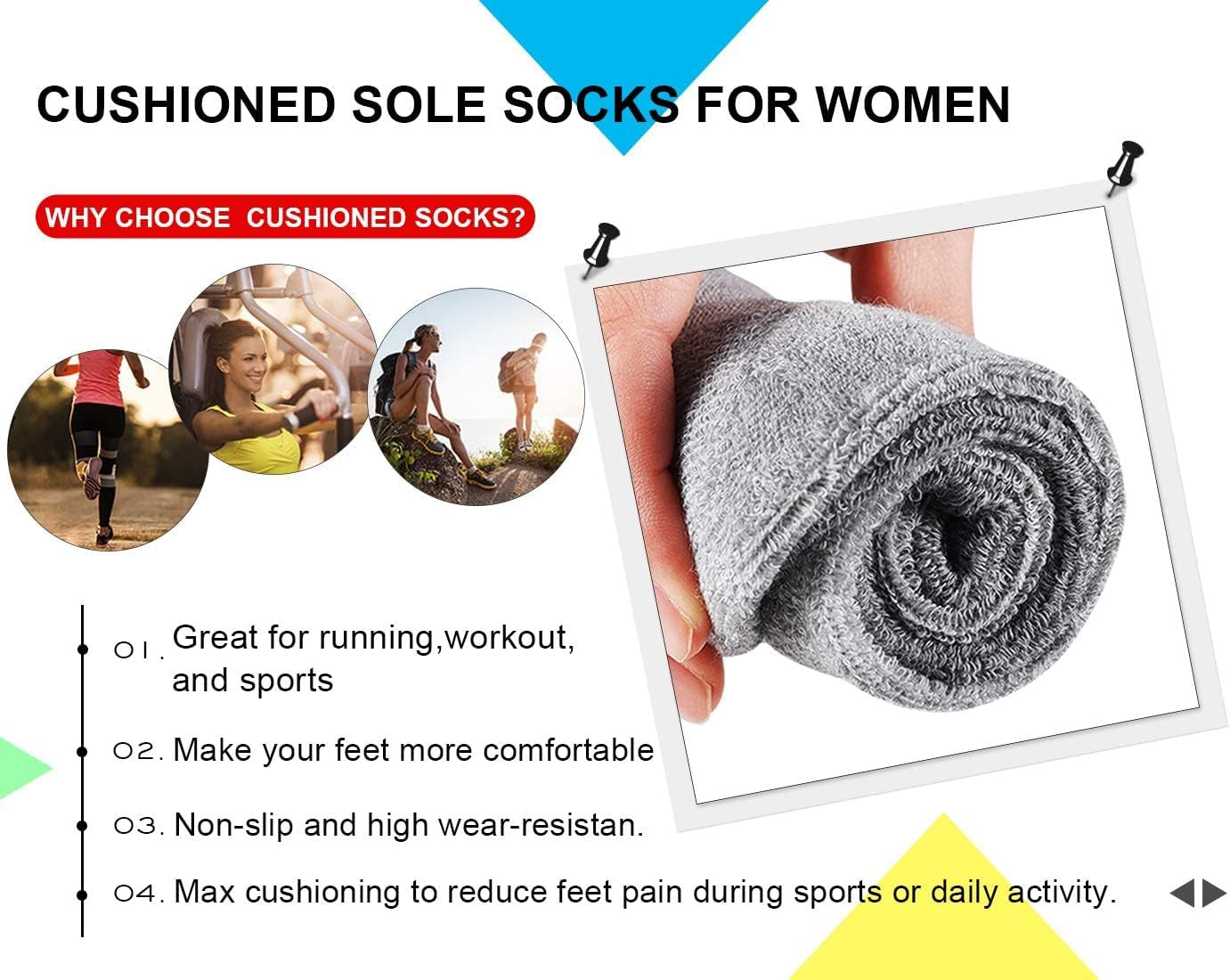 6-Pair Women's Athletic Ankle Socks with Cushioned Sole for Running and Sports
