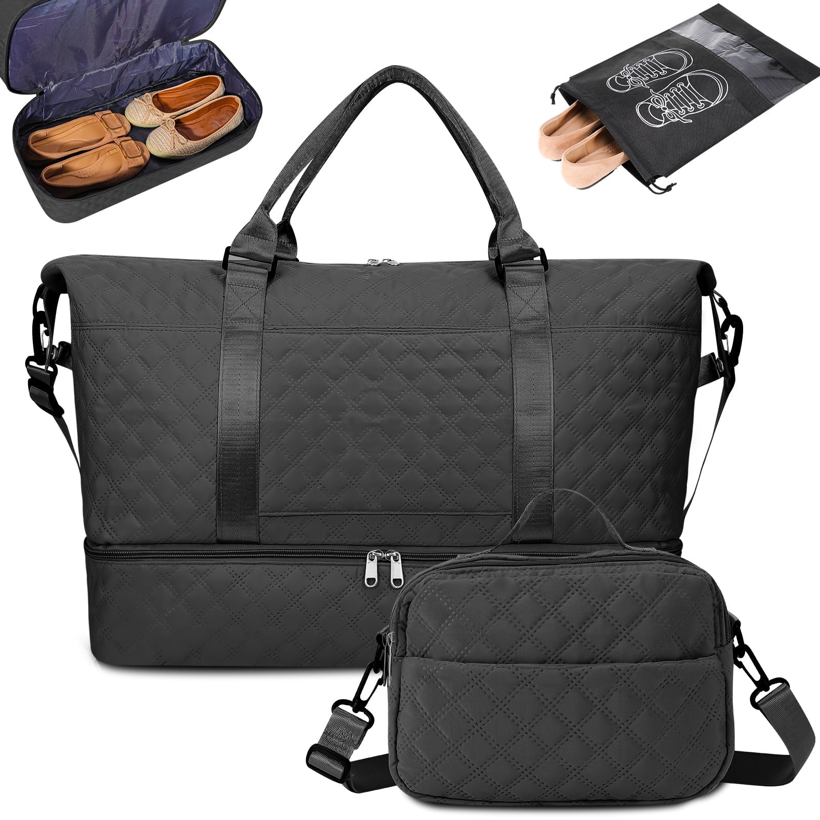 3Pcs Travel Duffle Bag,Weekender Bags for Women Men,Carry on Duffel Bags for Airplanes,Overnight Bag with Toiletry Bag,Hospital Bag for Labor and Delivery,Yoga Gym Bag with Wet Pocket