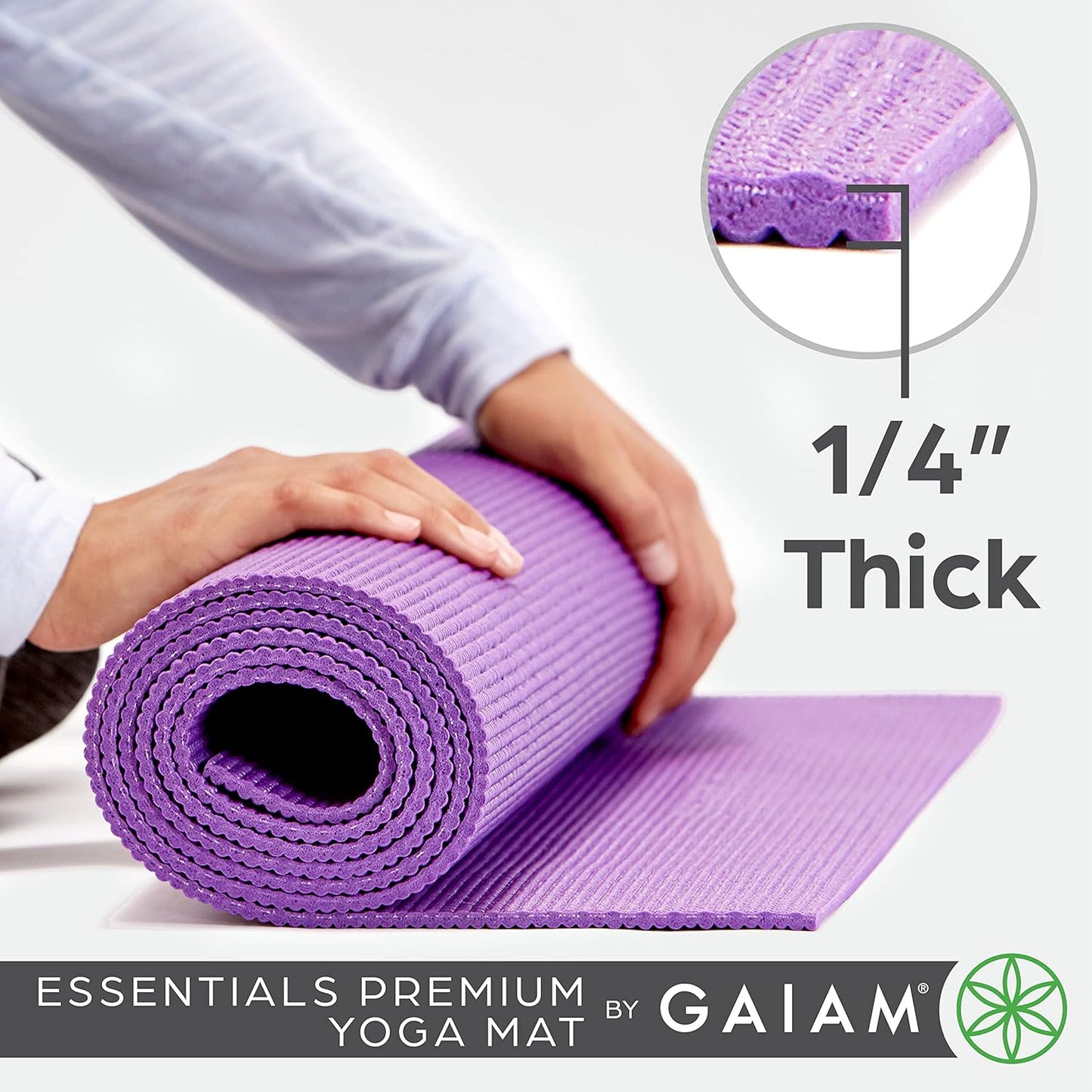Essentials Premium Yoga Mat with Yoga Mat Carrier Sling (72"L X 24"W X 1/4 Inch Thick)