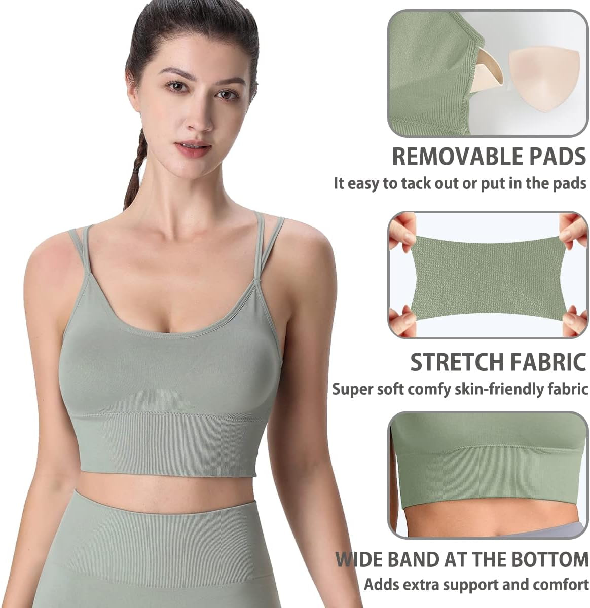 High Impact Cross Back Sports Bras for Women - Padded Seamless Workout & Yoga Bra Set