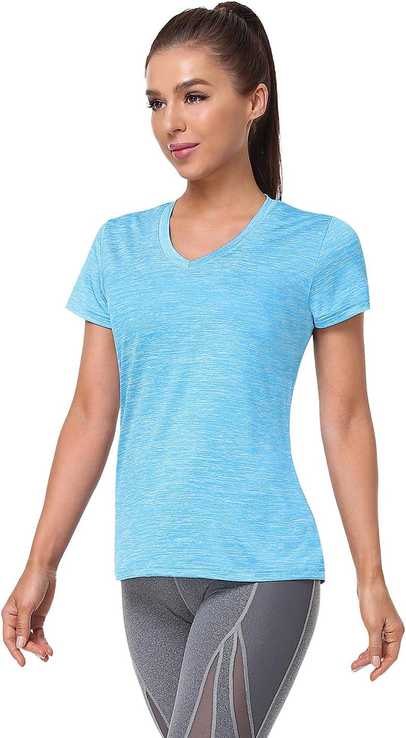 5-Pack Women's V-Neck Dry Fit Athletic T-Shirts - Moisture Wicking Short Sleeve Tees
