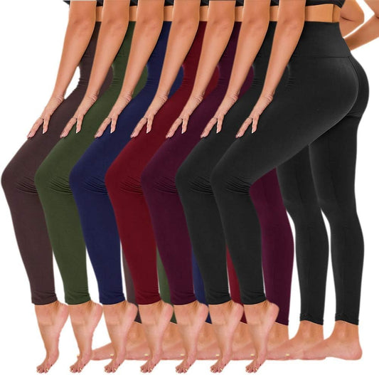 Women's 7-Pack High-Waisted Yoga Leggings with Pockets - Available in Full Length and Capri Styles in Black