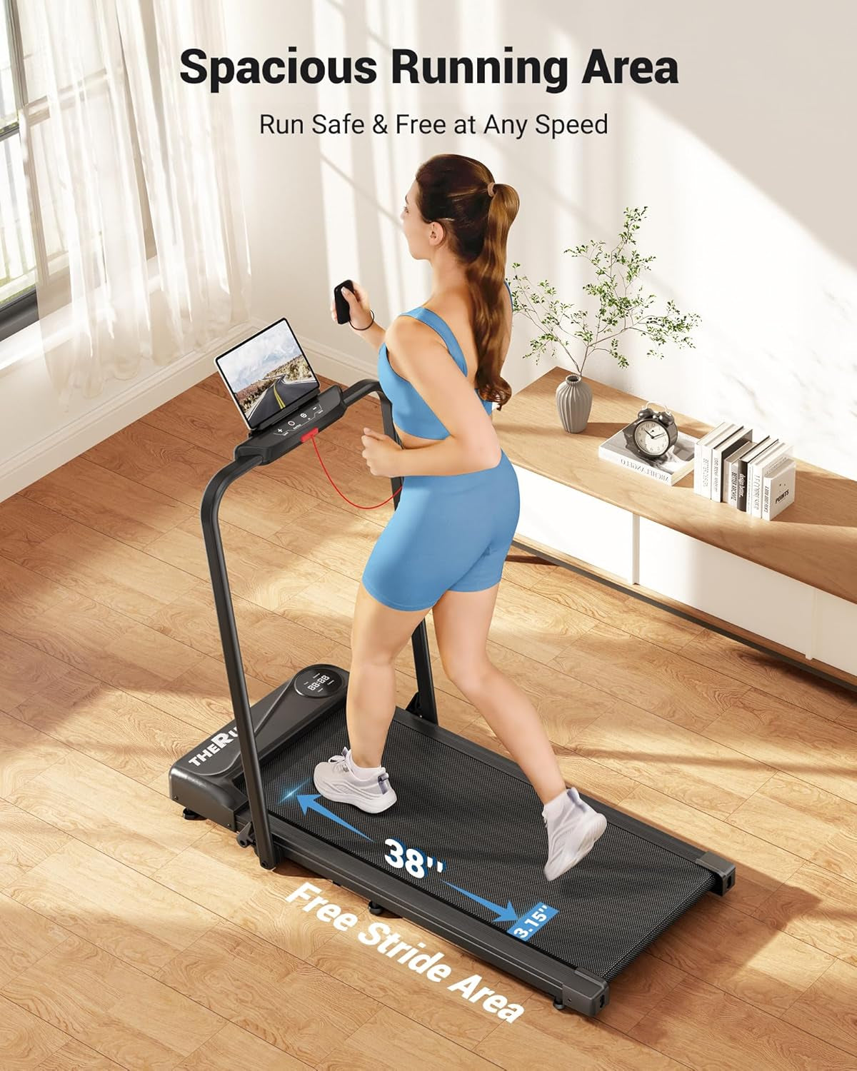2.5 HP Under Desk Walking Pad Treadmill - 2-in-1 Foldable Design with Handlebar, 16" Widened Running Belt, Remote Control, and LED Touch Screen for Home Use