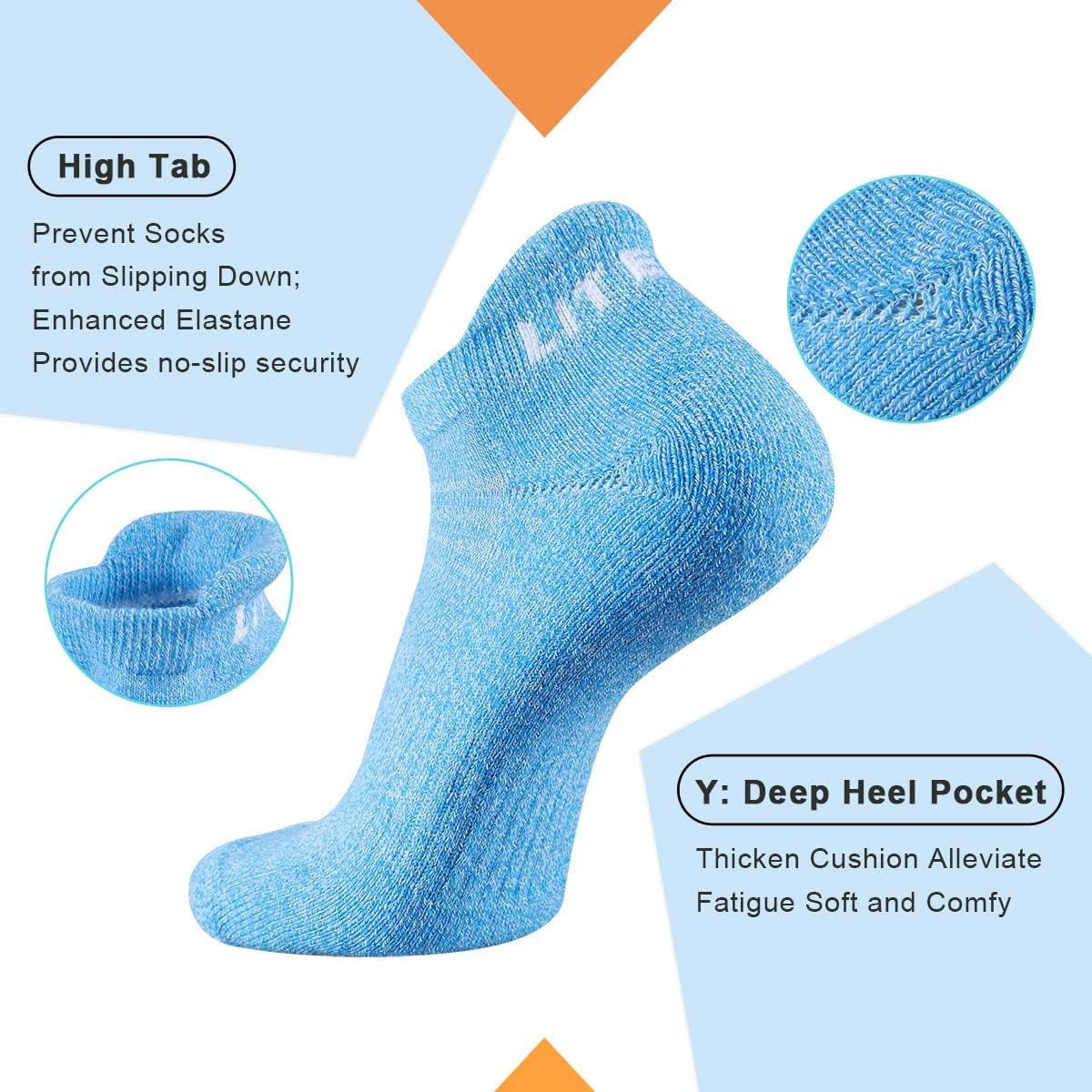 6-Pair Women's Athletic Ankle Socks with Cushioned Sole for Running and Sports