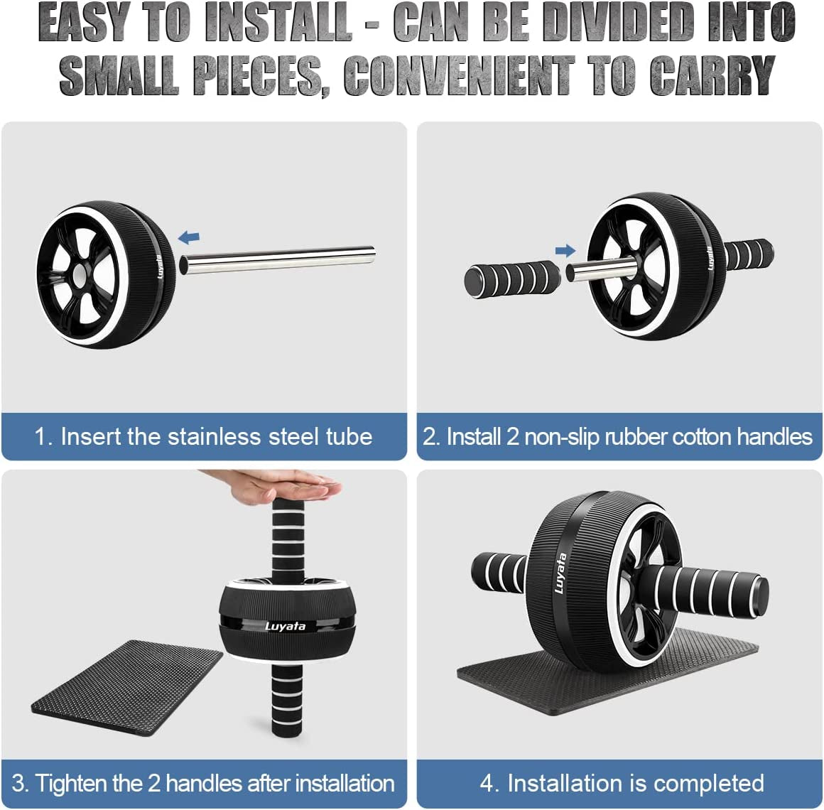 Ab Roller Wheel Kit - 10-in-1 Core Strength and Abdominal Exercise Equipment with Resistance Bands, Knee Mat, Jump Rope, and Push-Up Bar for Home Gym Use for Men and Women