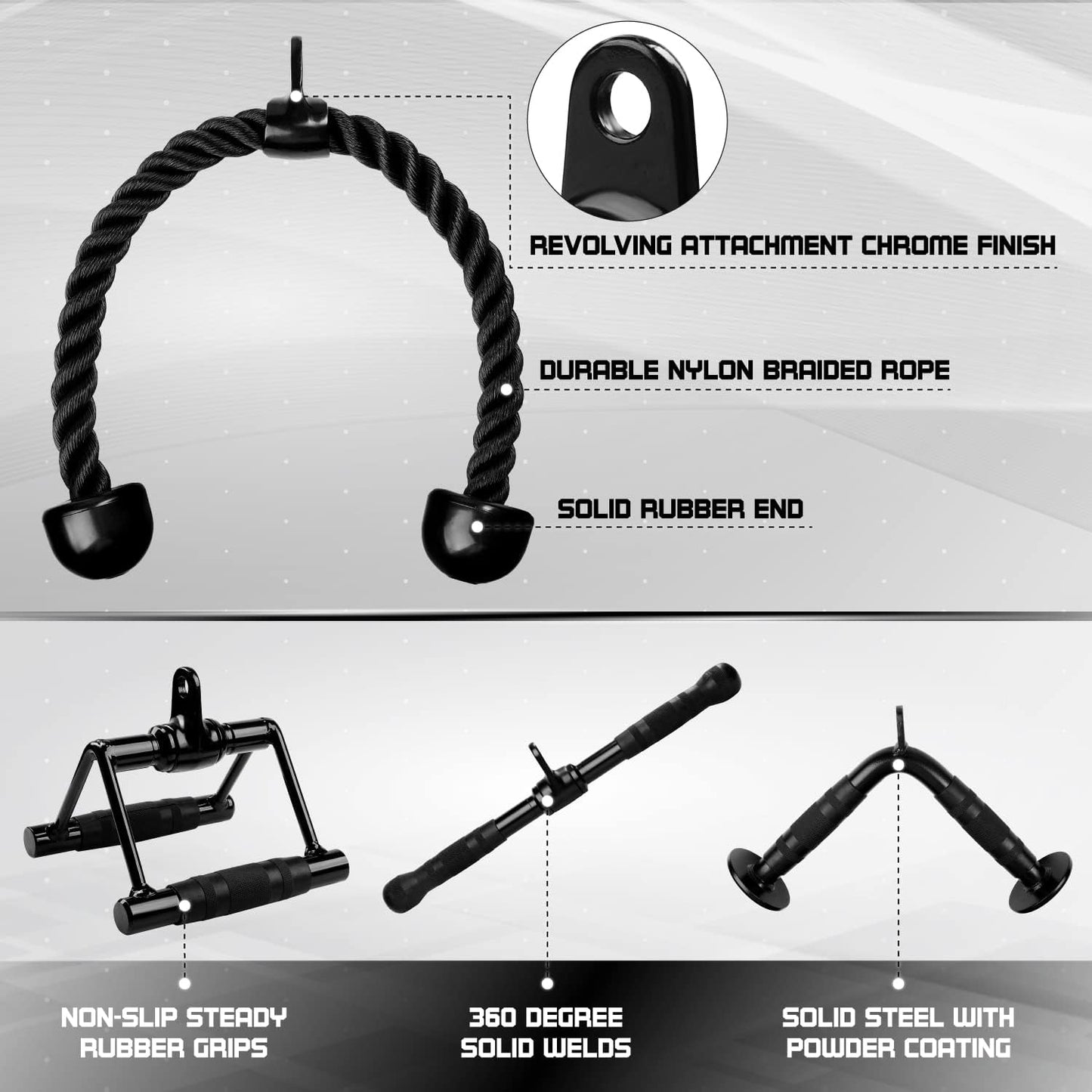 Ultimate Cable Machine Attachments Set: Heavy-Duty Tricep Straight Bar, V Bar, and LAT Pulldown Accessories for Home Gym - Supports Up to 880 lbs!