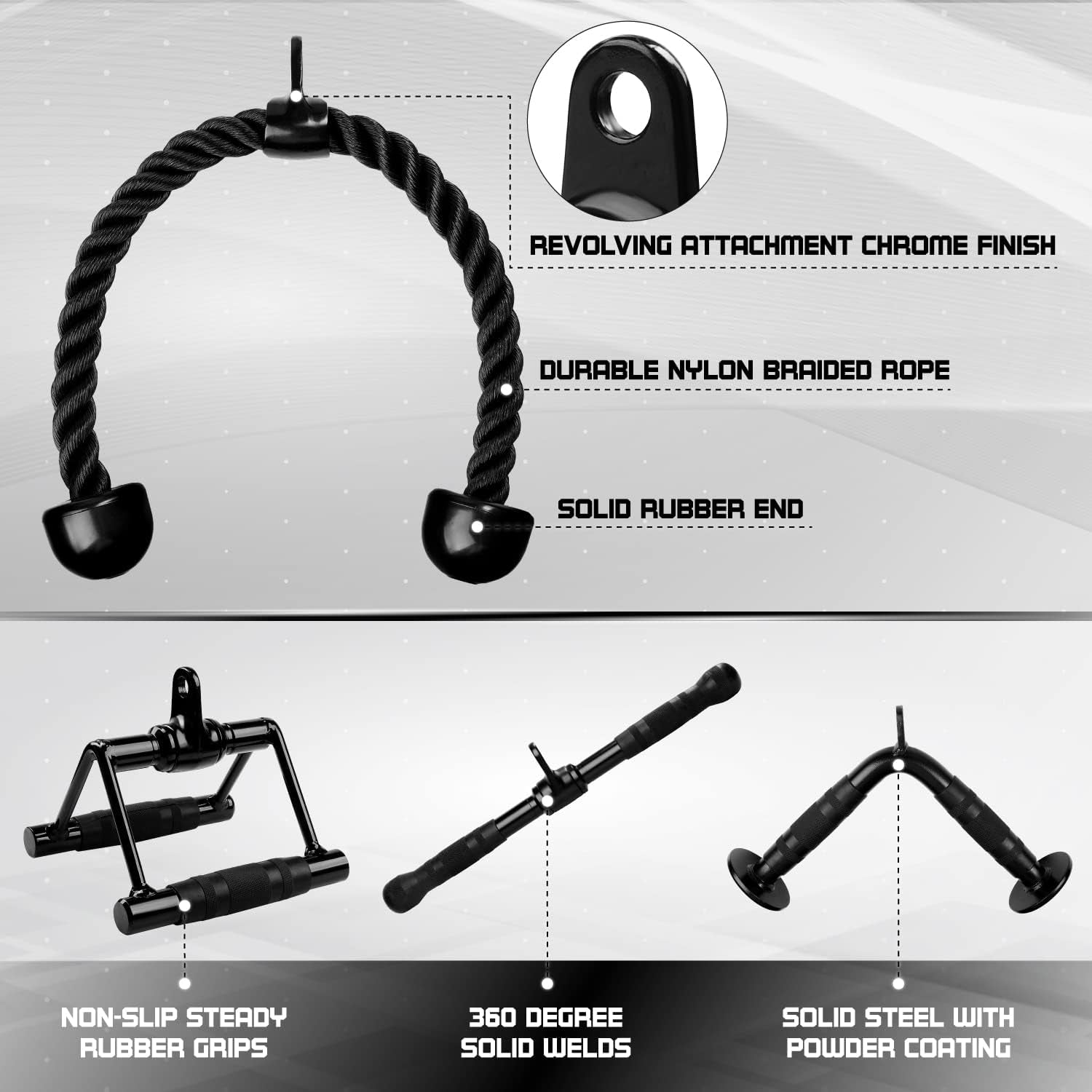 Ultimate Cable Machine Attachments Set: Heavy-Duty Tricep Straight Bar, V Bar, and LAT Pulldown Accessories for Home Gym - Supports Up to 880 lbs!