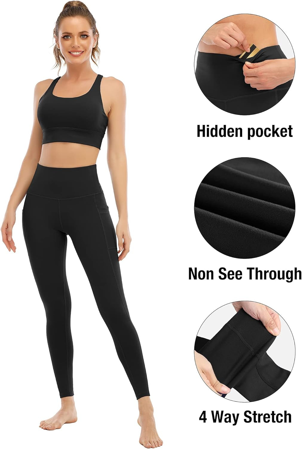 High-Waisted Tummy Control Yoga Pants for Women with Pockets - Set of 4