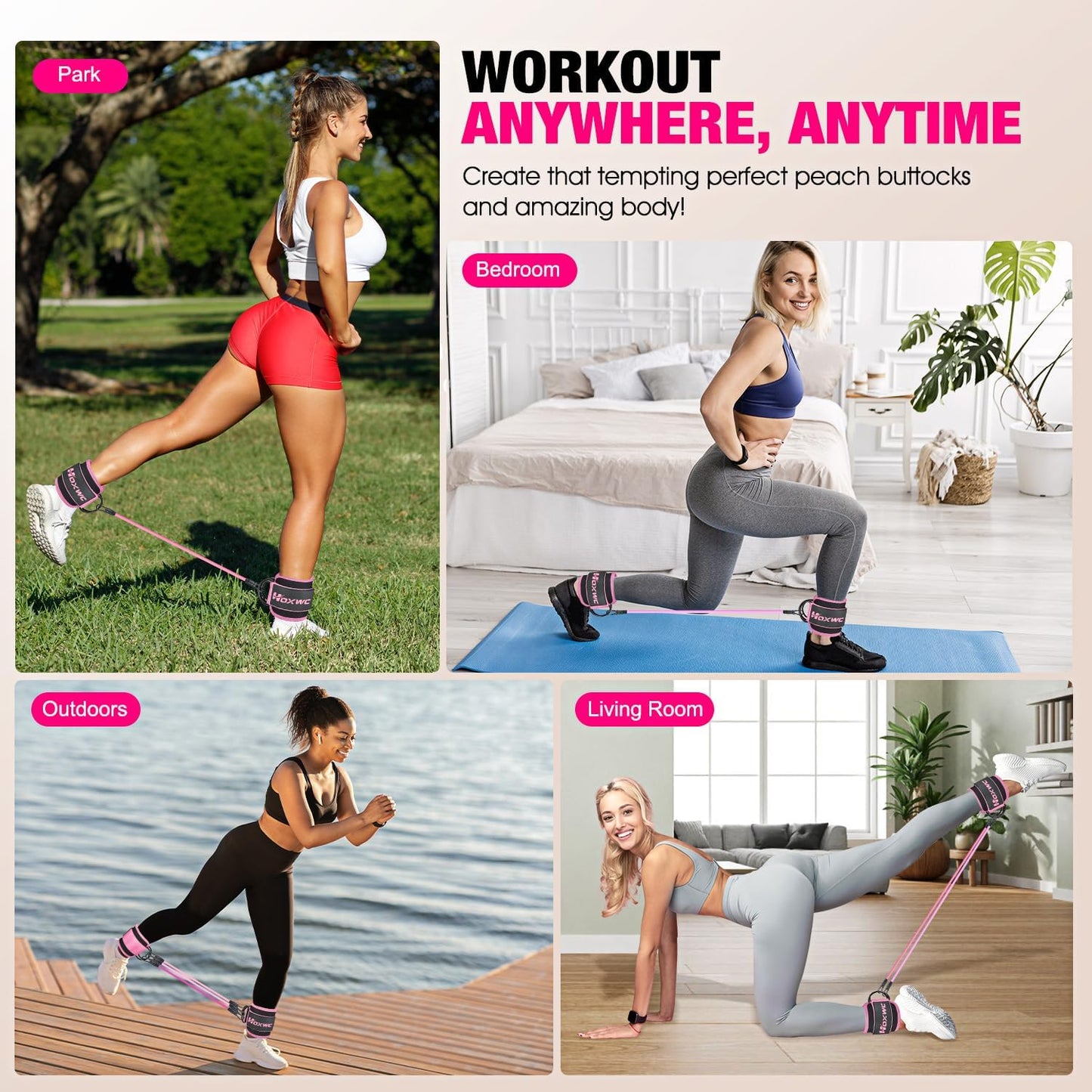 Ankle Resistance Bands with Cuffs for Leg and Booty Workouts - Fitness Training Equipment for Hip Kickbacks and Butt Lifting for Women