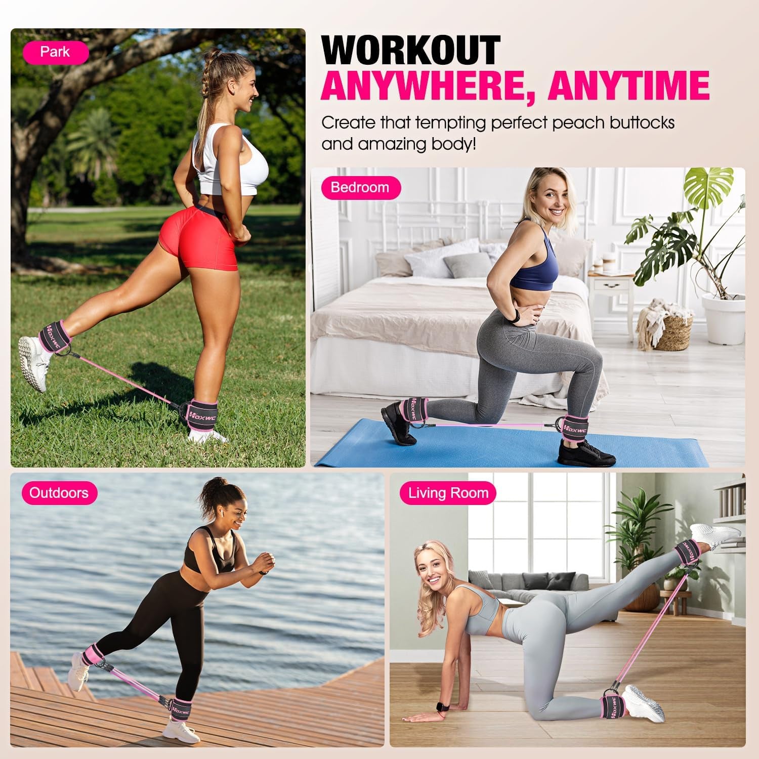 Ankle Resistance Bands with Cuffs for Leg and Booty Workouts - Fitness Training Equipment for Hip Kickbacks and Butt Lifting for Women