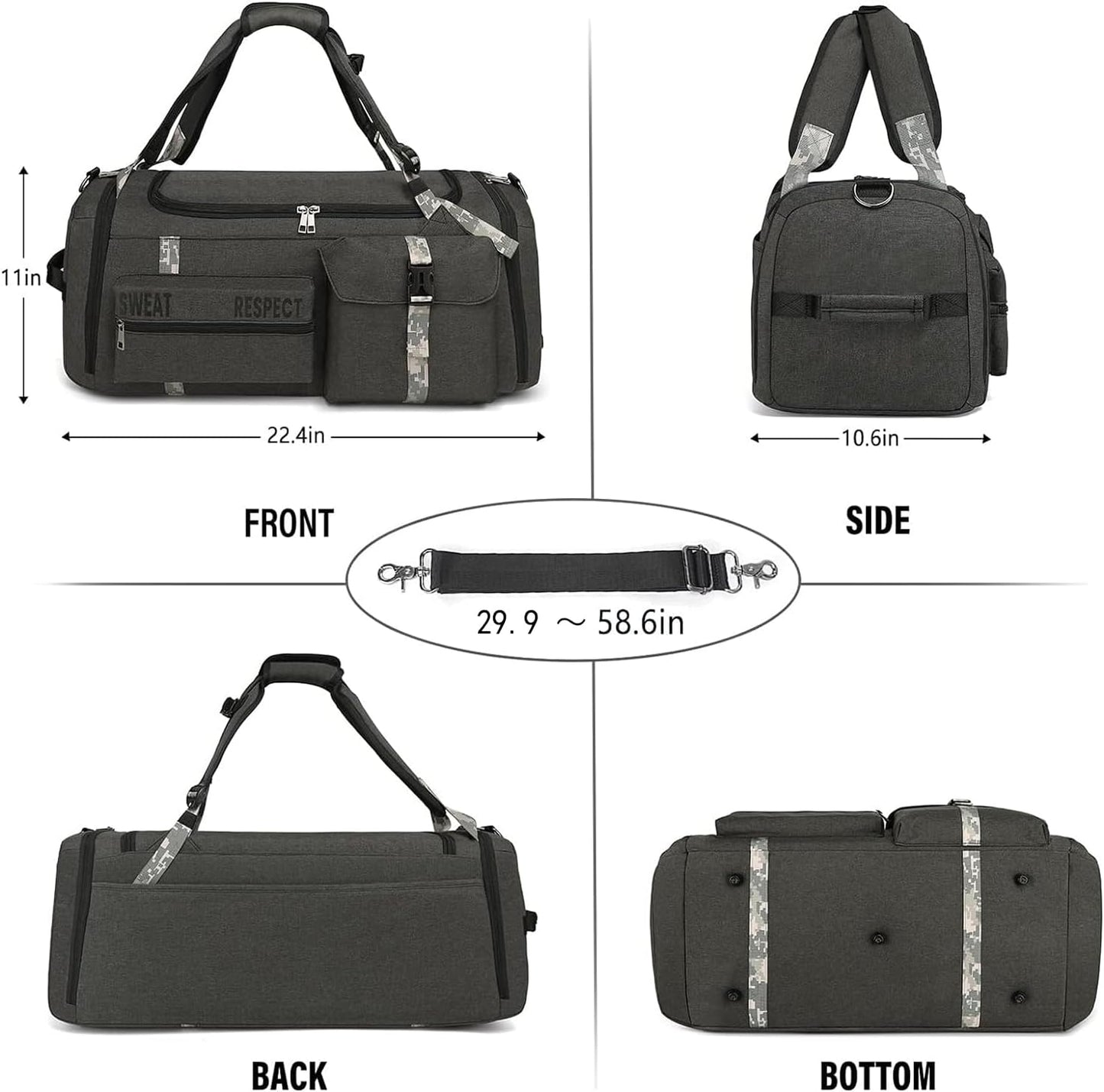Versatile Men's 3-Way Sports Duffel Bag with Shoe Compartment & Wet Pocket