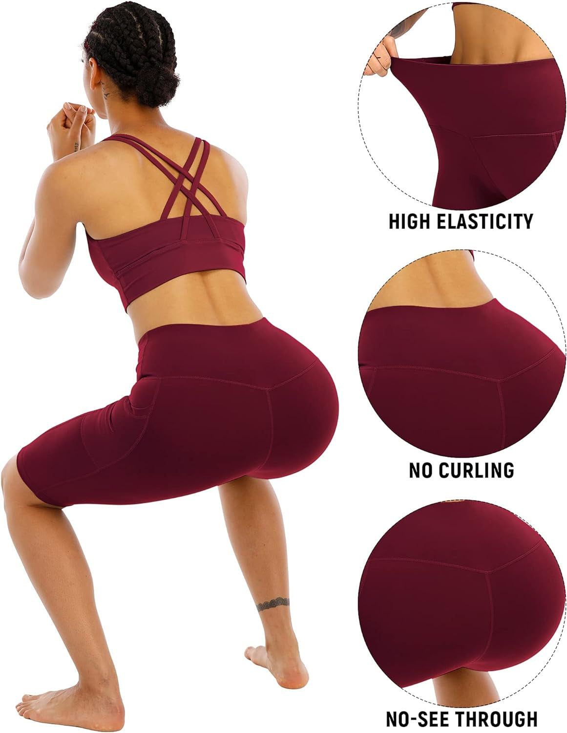 Women's High-Waisted Biker Yoga Shorts with Pockets - Set of 4 Athletic Running and Workout Gym Shorts with Tummy Control