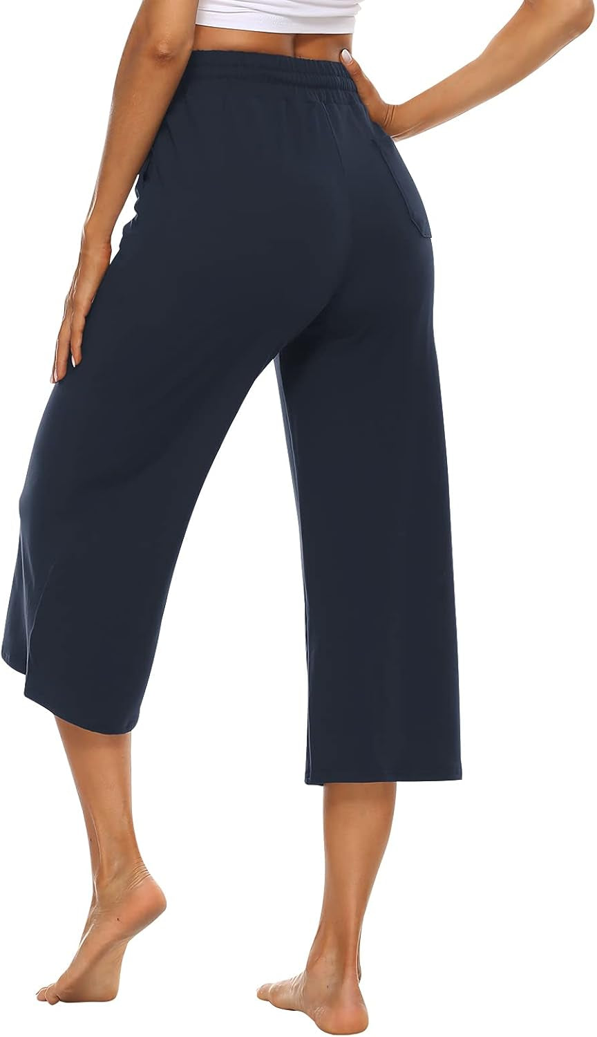 Capris for Women Casual Summer Loose Comfy Drawstring Wide Leg Capri Pants with Pockets