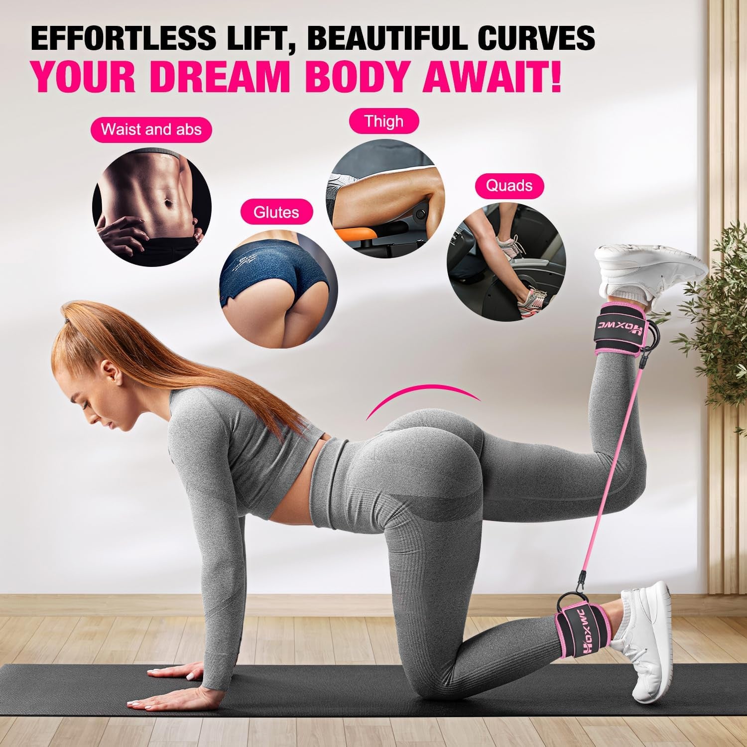 Ankle Resistance Bands with Cuffs for Leg and Booty Workouts - Fitness Training Equipment for Hip Kickbacks and Butt Lifting for Women