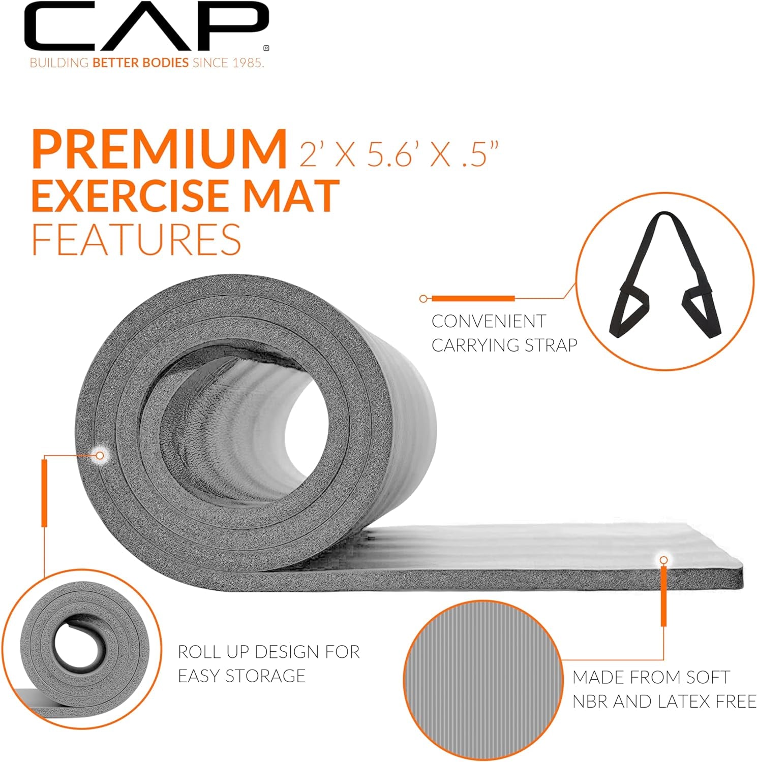 1/2-Inch High Density Exercise Yoga Mat with Strap | Multiple Options
