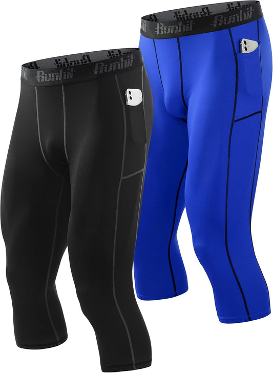 Men's 3/4 Compression Workout Pants with Pockets - Athletic Leggings for Ultimate Performance