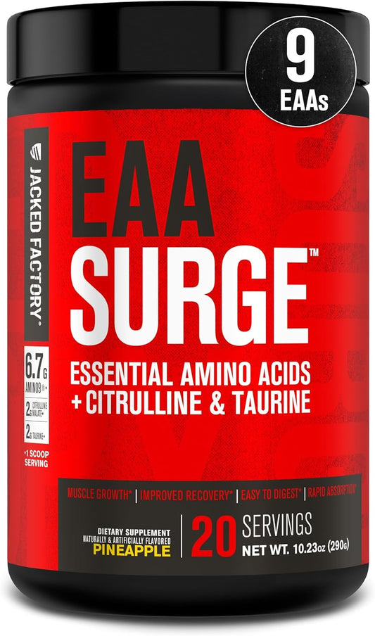 EAA Surge - Pineapple Flavor Essential Amino Acids Powder for Muscle Growth, Strength, and Recovery - 20 Servings of Intra-Workout Power!