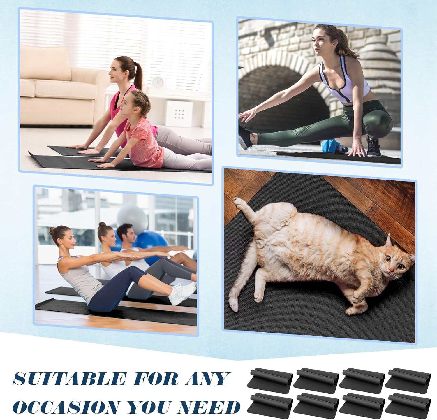 10 Pack Yoga Mats Bulk, 68'' X 24'' X 4Mm Thick Yoga Mats for Kids and Adult Gym Mats Bundle Latex Free Exercise Mats with Non Slip Texture for Outdoor Yoga, Pilates or Workout