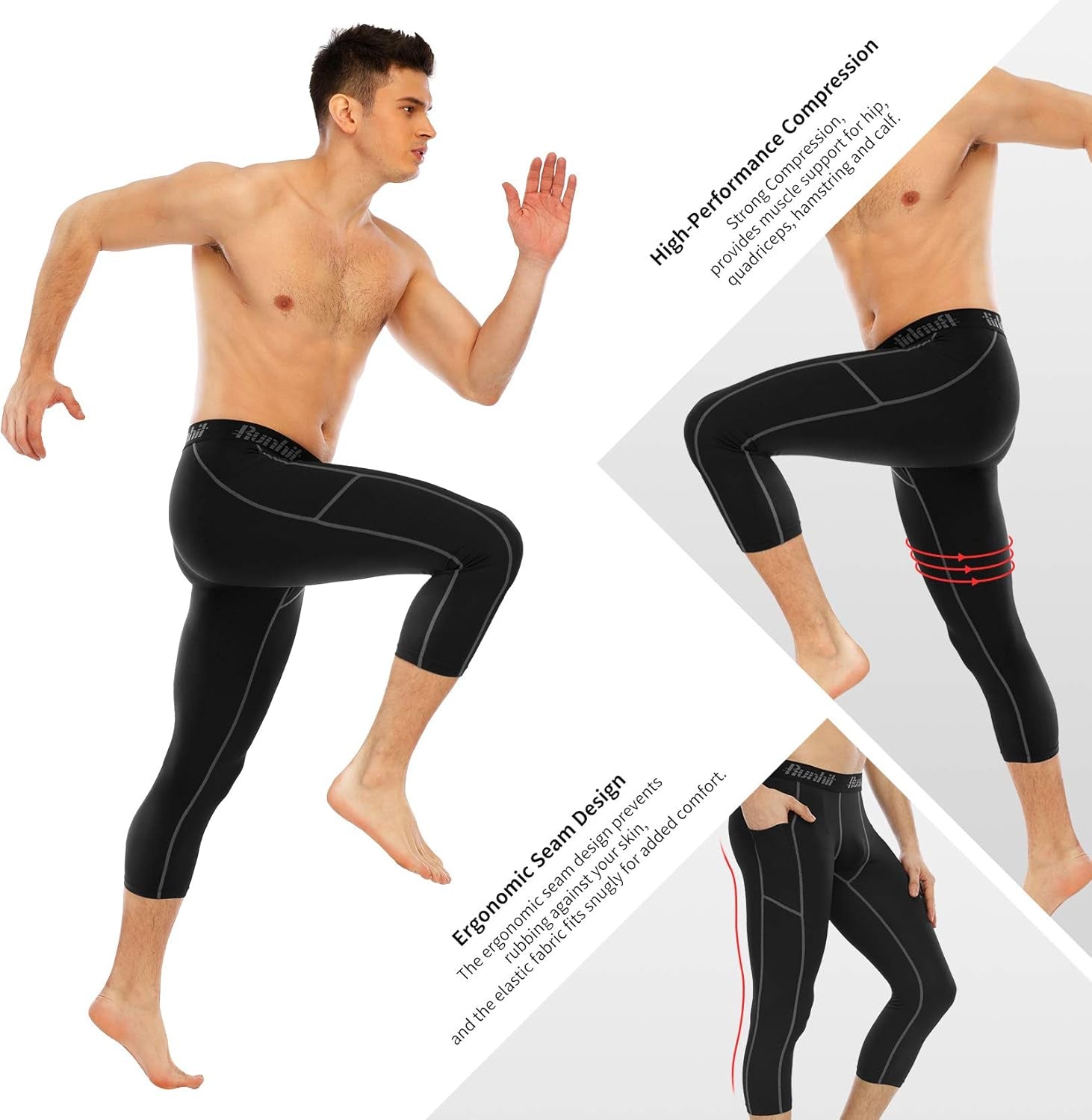Men's 3/4 Compression Workout Pants with Pockets - Athletic Leggings for Ultimate Performance