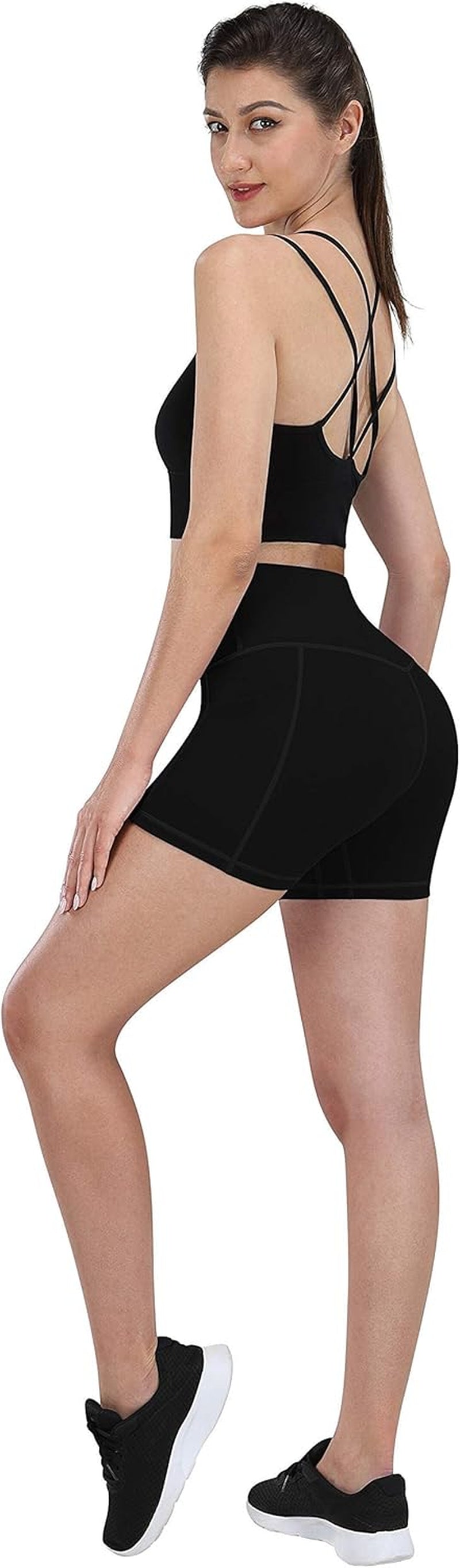 High Waist Biker Shorts for Women - 2 Pack 8"/5" Compression Workout Shorts with Pockets