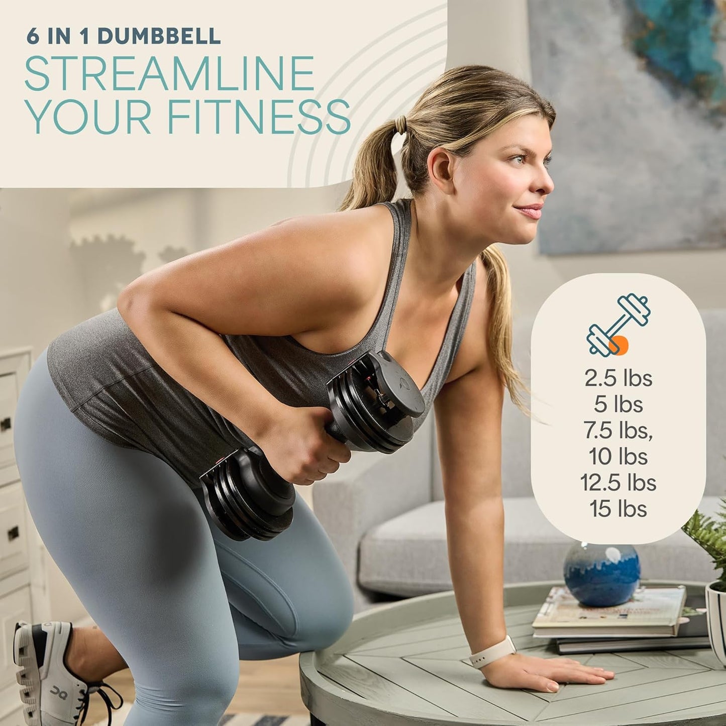Adjustable 5-in-1 Dumbbell Set with Rack - Weights (15lb, 25lb, 43lb, 55lb) - Quick Adjustment and Secure Grip - Compact Design for Home Gym Use for Men and Women