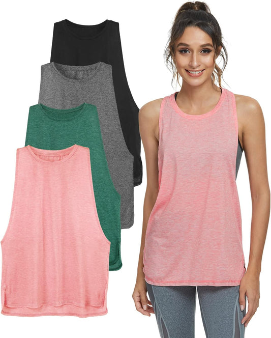 Essential 4-Pack Women's Lightweight Workout Tank Tops - Perfect for Running, Gym, and Yoga