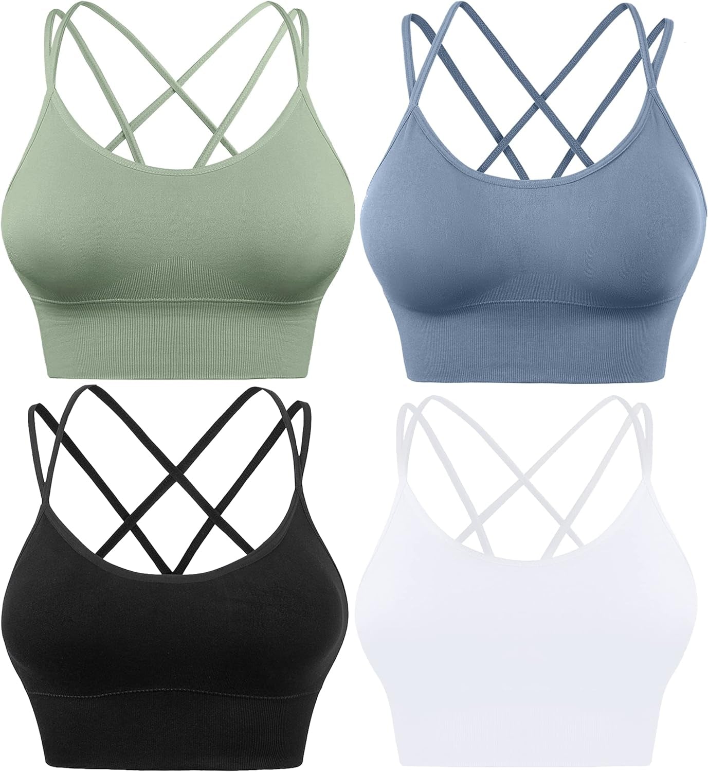High Impact Cross Back Sports Bras for Women - Padded Seamless Workout & Yoga Bra Set