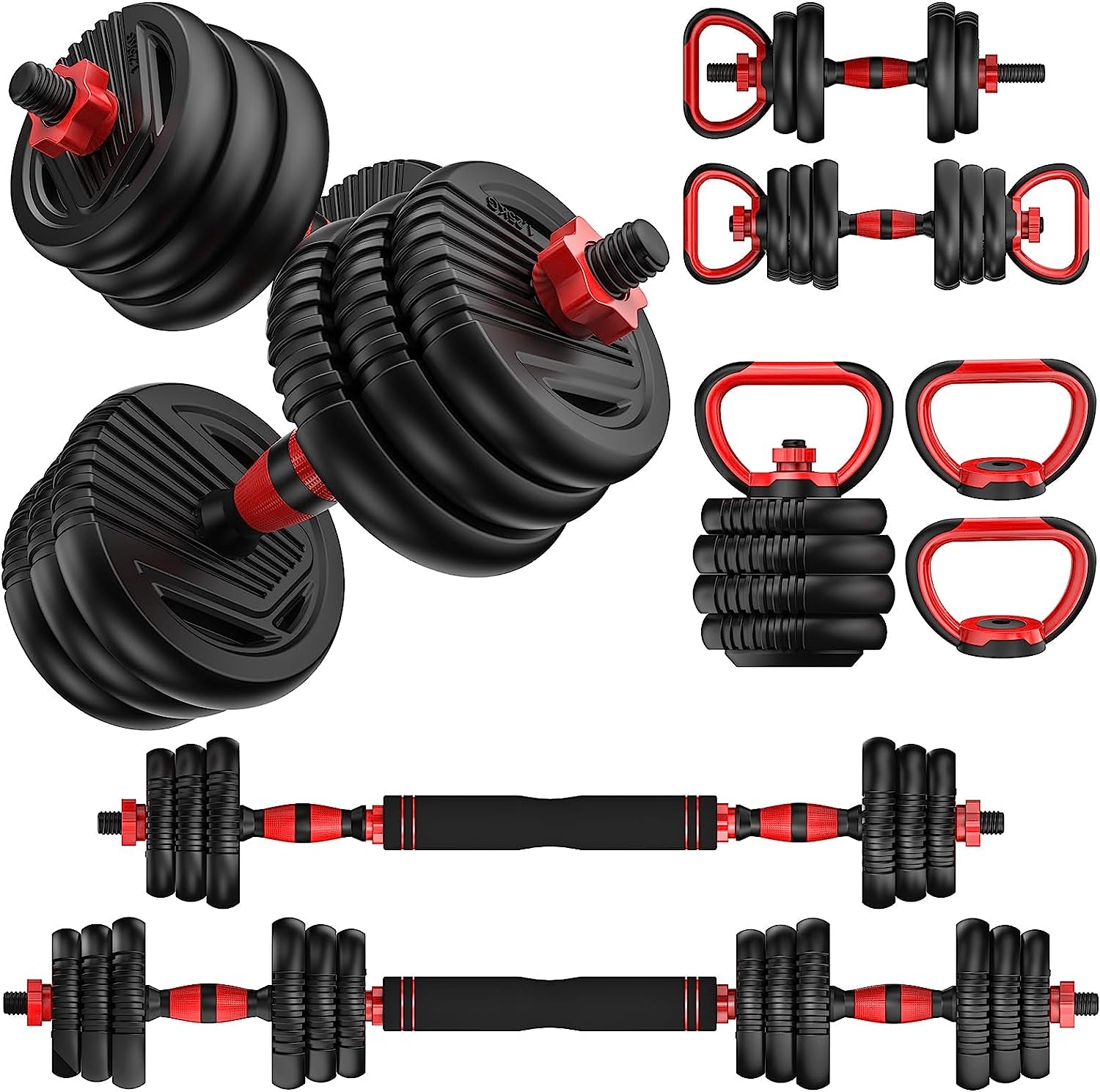 Adjustable Dumbbell Set (10-90 lbs) with Connector - Versatile 4-in-1 Design for Barbell, Kettlebell, and Push-Up Stand - Perfect for Home Fitness for All Users