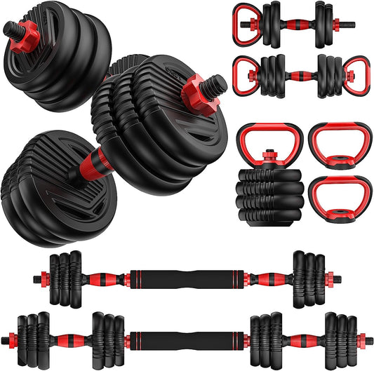 Adjustable Dumbbell Set (10-90 lbs) with Connector - Versatile 4-in-1 Design for Barbell, Kettlebell, and Push-Up Stand - Perfect for Home Fitness for All Users