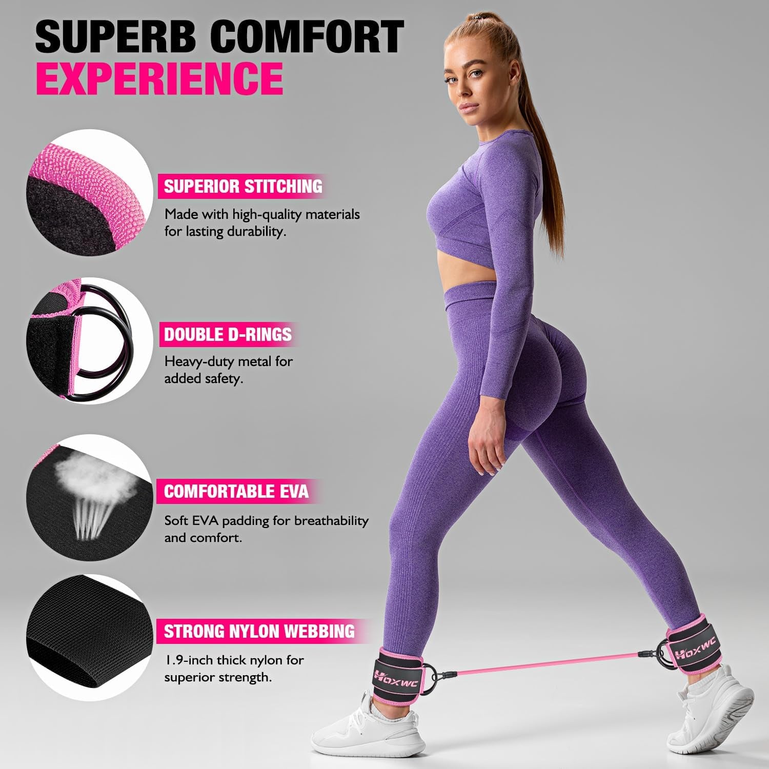 Ankle Resistance Bands with Cuffs for Leg and Booty Workouts - Fitness Training Equipment for Hip Kickbacks and Butt Lifting for Women
