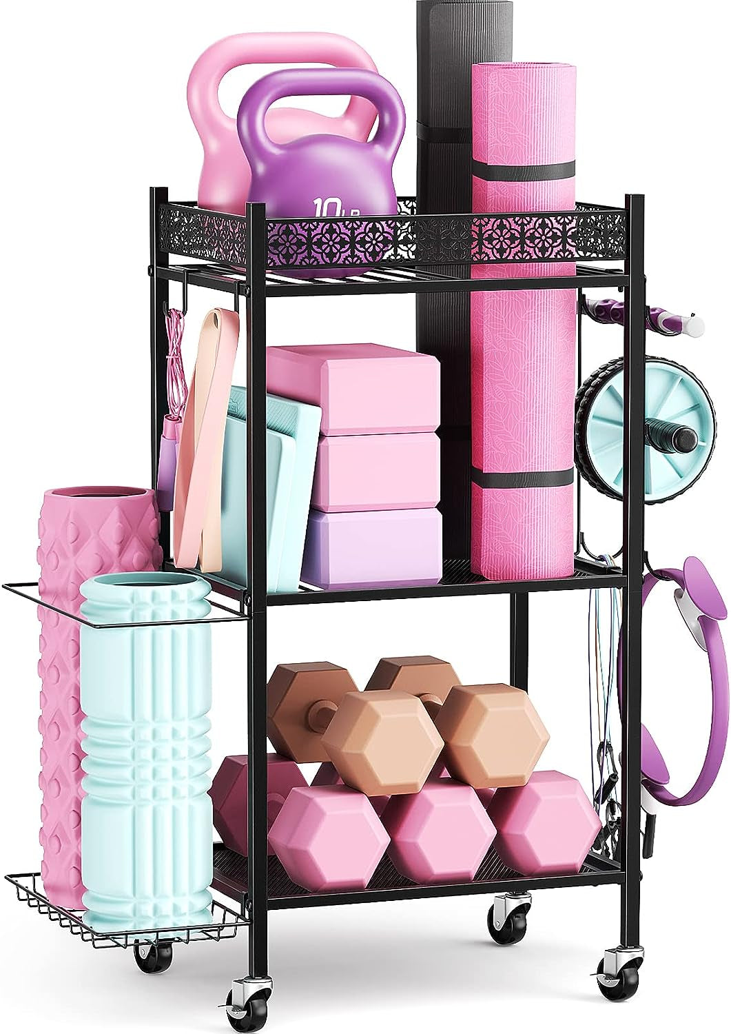 Yoga Mat and Equipment Storage Rack for Home Gym - Durable Metal Organizer for Yoga Mats, Foam Rollers, and Fitness Accessories