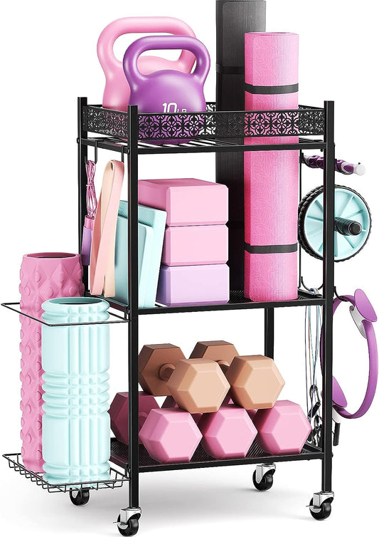 Yoga Mat and Equipment Storage Rack for Home Gym - Durable Metal Organizer for Yoga Mats, Foam Rollers, and Fitness Accessories