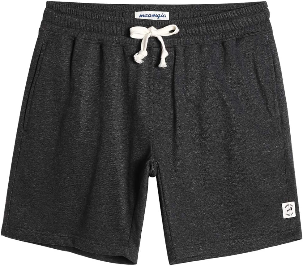 Mens Sweat Shorts 7" above Knee Workout Gym Shorts Lounge Shorts with Zipper Pockets